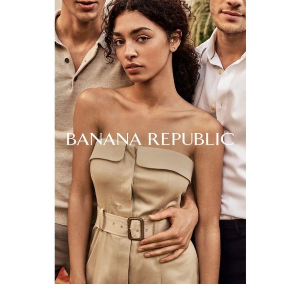 Banana Republic Asymmetrical Utility Trench Belted Strapless Tan/Khaki Dress - Picture 2 of 10